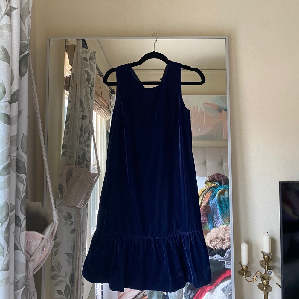 NWT! J. CREW Blue Ruffle Hem Velvet Dress 2